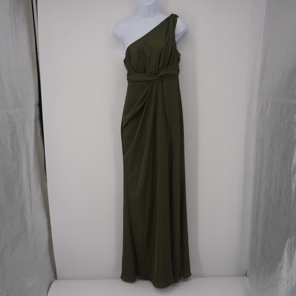 Dessy Collection Olive One-Shoulder Maxi Dress